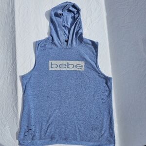 bebe Sleeveless Hoodie Distressed Sweatshirt blue size 3x